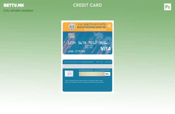 Шаблон за виза за дебитна картичка во модерен стил на Бутанската национална банк